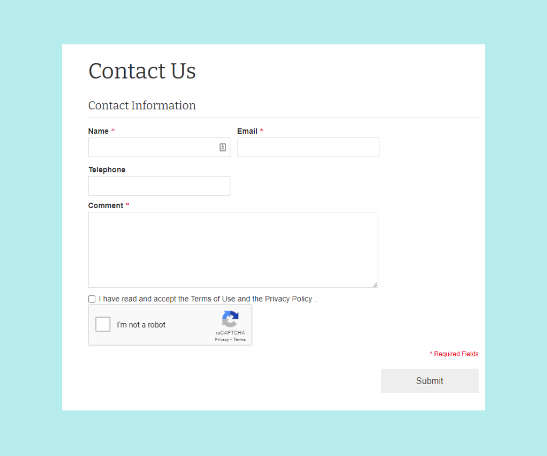 a contact us page with only a support form