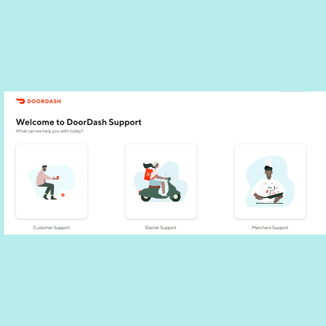 An image of DoorDash's customer support options
