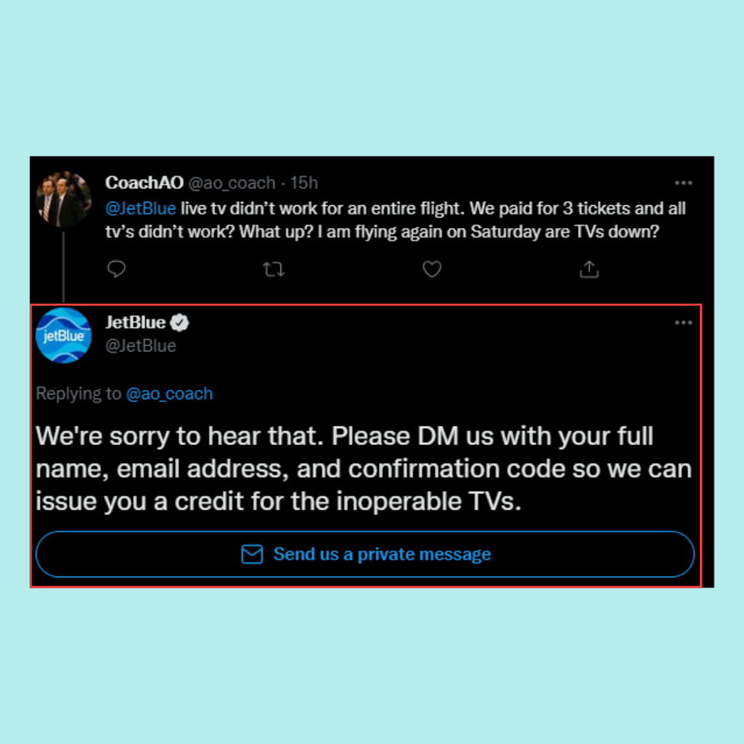 an image of Jetblue's response to an unhappy customer